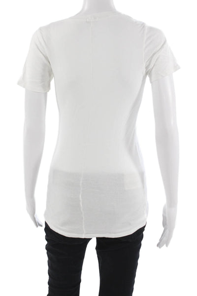 Monrow Womens Basic White Short Sleeve T-Shirt Supima Modal Size L