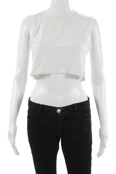 xkarla Women Sleeveless Cropped Silk T-Shirt White Crew Neck Size XS