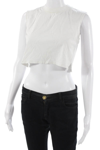 xkarla Women Sleeveless Cropped Silk T-Shirt White Crew Neck Size XS