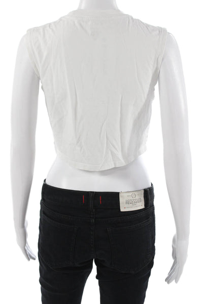 xkarla Women Sleeveless Cropped Silk T-Shirt White Crew Neck Size XS