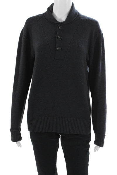 Surface to Air Womens Henley Pullover Sweater Black 100% Wool Mock Neck Size M