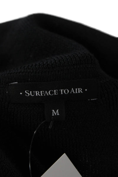Surface to Air Womens Henley Pullover Sweater Black 100% Wool Mock Neck Size M