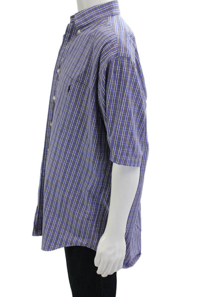 Polo Ralph Lauren Mens Button Front Collared Plaid Shirt Purple White Size XL