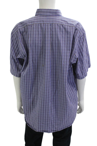 Polo Ralph Lauren Mens Button Front Collared Plaid Shirt Purple White Size XL