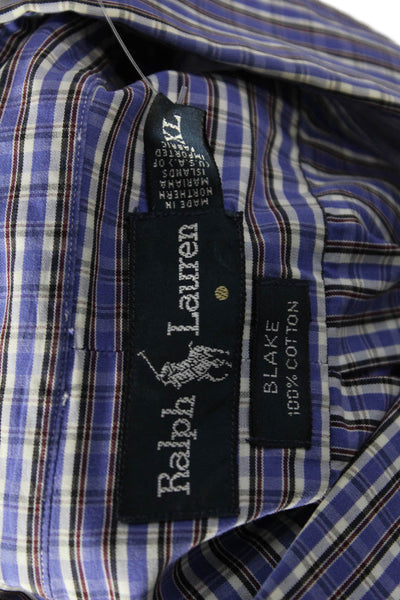 Polo Ralph Lauren Mens Button Front Collared Plaid Shirt Purple White Size XL
