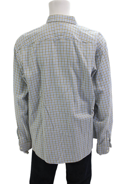 Thomas Pink Mens Button Front Collared Plaid Shirt White Green Blue Size XL
