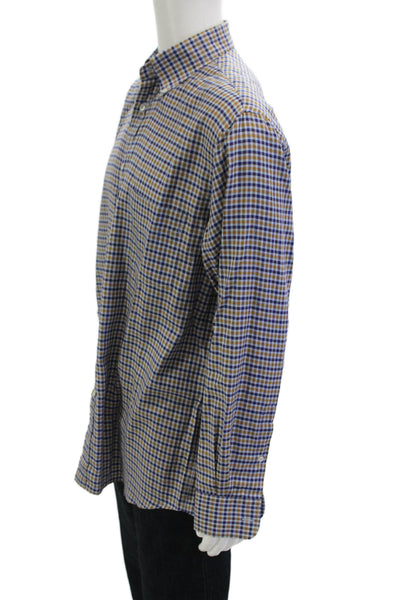 Paul & Shark Mens Button Front Collared Plaid Shirt Navy Yellow Size Large