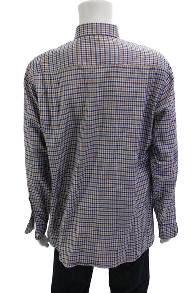 Paul & Shark Mens Button Front Collared Plaid Shirt Navy Yellow Size Large