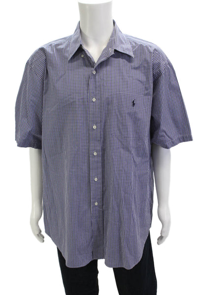 Polo Ralph Lauren Mens Button Front Collared Plaid Shirt Navy White Size XL