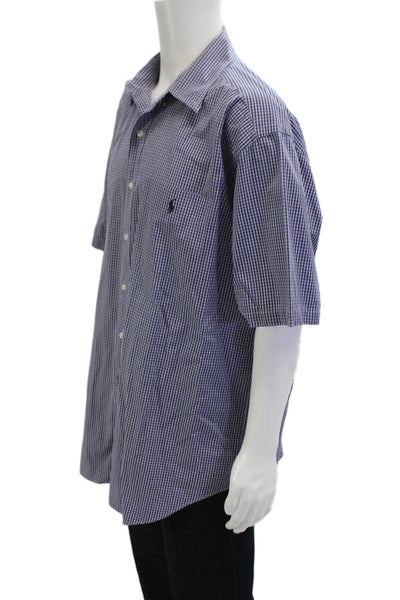 Polo Ralph Lauren Mens Button Front Collared Plaid Shirt Navy White Size XL
