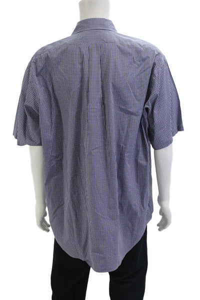 Polo Ralph Lauren Mens Button Front Collared Plaid Shirt Navy White Size XL