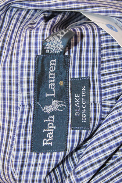 Polo Ralph Lauren Mens Button Front Collared Plaid Shirt Navy White Size XL