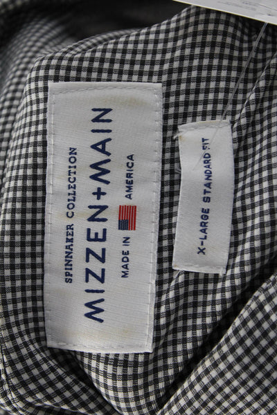 Mizzen + Main Mens Button Front Collared Plaid Standard Fit Shirt Black White XL