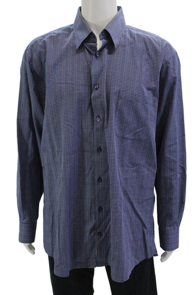 Robert Talbott Mens Button Front Long Sleeve Plaid Collared Shirt Navy Size XL