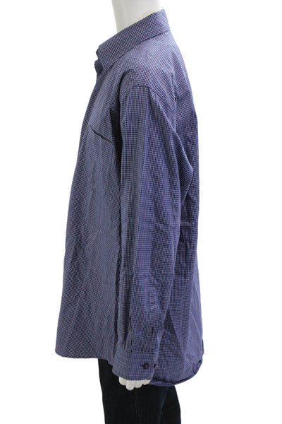 Robert Talbott Mens Button Front Long Sleeve Plaid Collared Shirt Navy Size XL