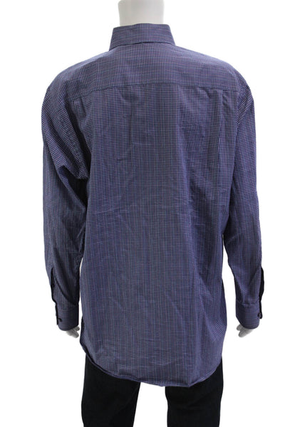 Robert Talbott Mens Button Front Long Sleeve Plaid Collared Shirt Navy Size XL