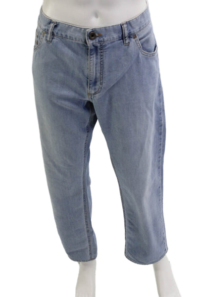 Alberto Mens Cropped Straight Jeans Light Blue Button Size 38
