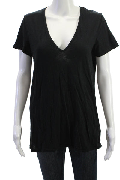 Standard James Perse Women Black Basic V-Neck Short Sleeve T-Shirt Cotton Size 3