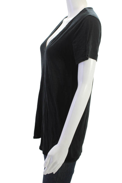Standard James Perse Women Black Basic V-Neck Short Sleeve T-Shirt Cotton Size 3
