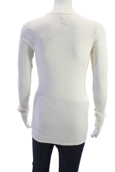 NSF Womens Striped Button-Up Blouse Long Sleeve Crew Neck White Size M