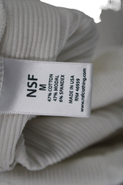 NSF Womens Striped Button-Up Blouse Long Sleeve Crew Neck White Size M