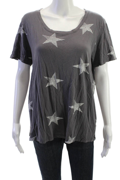 Monrow Women Dark Gray Stars Graphic Short Sleeve T-Shirt Round Neck Size M