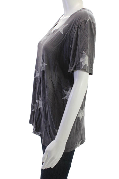 Monrow Women Dark Gray Stars Graphic Short Sleeve T-Shirt Round Neck Size M