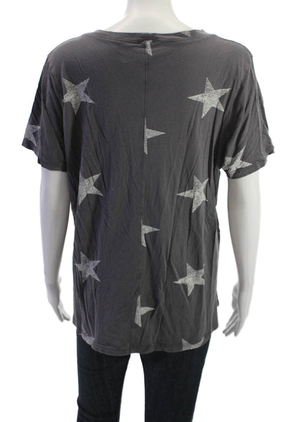 Monrow Women Dark Gray Stars Graphic Short Sleeve T-Shirt Round Neck Size M