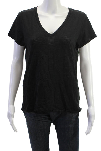 Goldie Womens Basic T-Shirt Black 100% Pima Cotton V-Neck Short Sleeve Size M