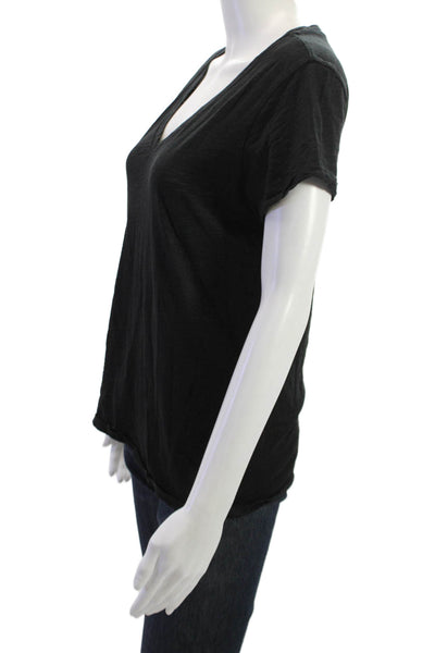 Goldie Womens Basic T-Shirt Black 100% Pima Cotton V-Neck Short Sleeve Size M