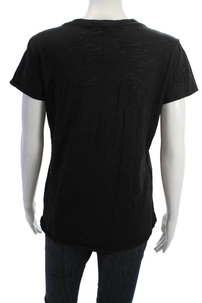 Goldie Womens Basic T-Shirt Black 100% Pima Cotton V-Neck Short Sleeve Size M