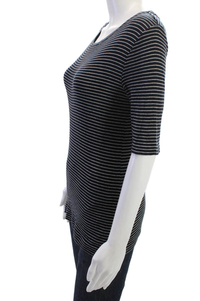 Vince Women Black Striped Jersey T-Shirt Pima Cotton 3/4 Sleeve Size M