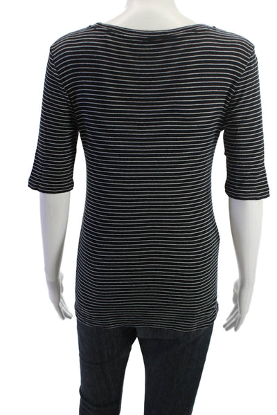 Vince Women Black Striped Jersey T-Shirt Pima Cotton 3/4 Sleeve Size M