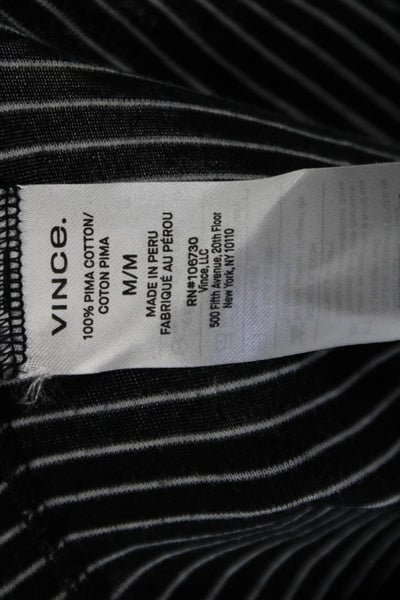 Vince Women Black Striped Jersey T-Shirt Pima Cotton 3/4 Sleeve Size M
