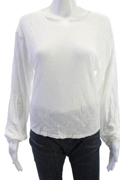 Elan Womens Bohemian Round Neck Long Sleeve White Top Cotton Modal Size S