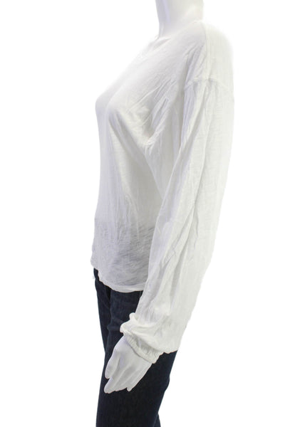 Elan Womens Bohemian Round Neck Long Sleeve White Top Cotton Modal Size S