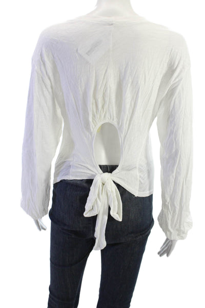 Elan Womens Bohemian Round Neck Long Sleeve White Top Cotton Modal Size S