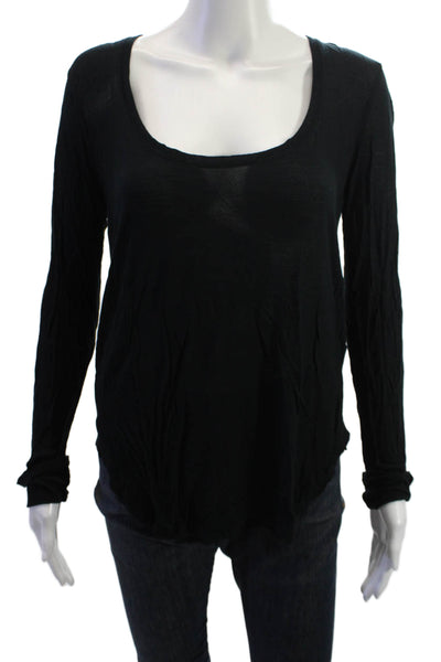 ATM Womens Basic Black Modal Round Neck Long Sleeve T-Shirt Size M