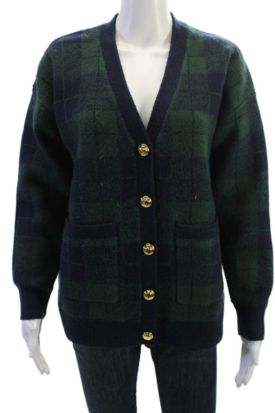 English Factory Unisex Dark Blue V-Neck Check Cardigan Long Sleeve Size XS