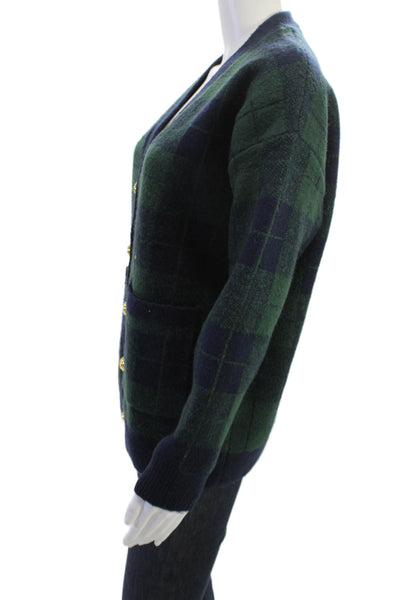 English Factory Unisex Dark Blue V-Neck Check Cardigan Long Sleeve Size XS