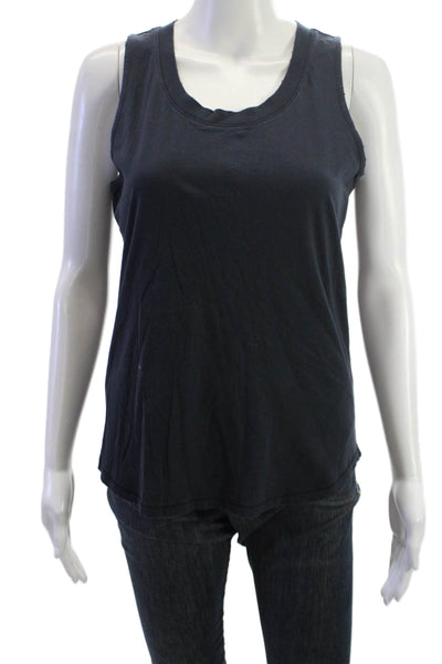 Leallo Women Black Basic Tank Sleeveless 100% Cotton Round Neck Size M