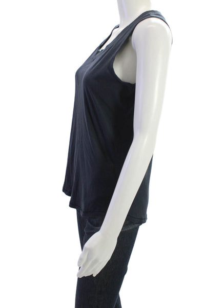 Leallo Women Black Basic Tank Sleeveless 100% Cotton Round Neck Size M