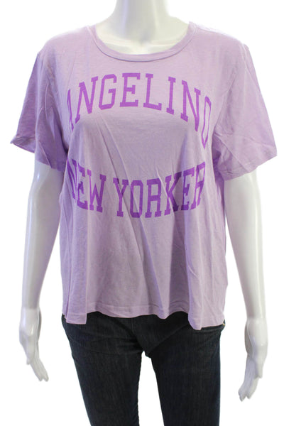 Sundry Womens Purple Graphic Cotton Short Sleeve Round Neck T-Shirt Size 4