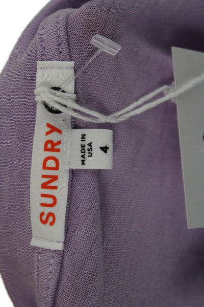 Sundry Womens Purple Graphic Cotton Short Sleeve Round Neck T-Shirt Size 4