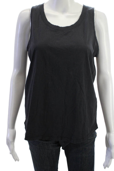 Leallo Womens Basic Sleeveless Tank Black Round Neck 100% Cotton Size L