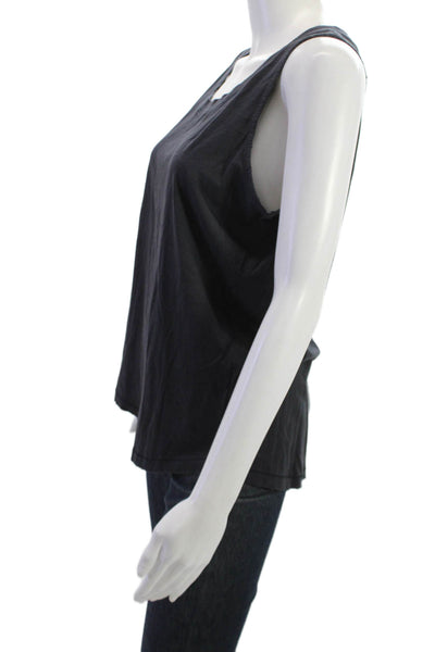 Leallo Womens Basic Sleeveless Tank Black Round Neck 100% Cotton Size L