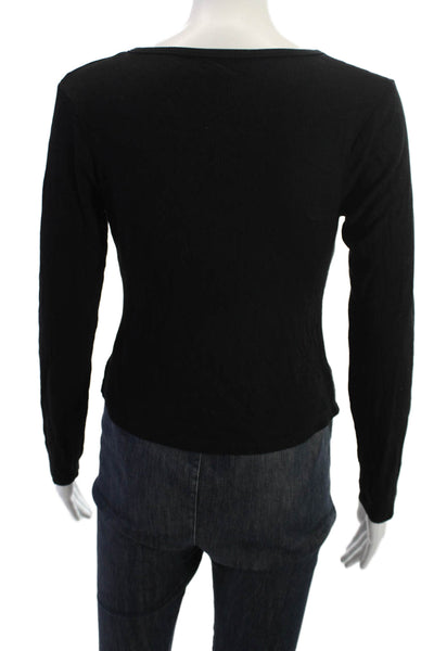 LNA Women Basic V-Neck Long Sleeve Button-Up Black Rayon Spandex 90s Size M