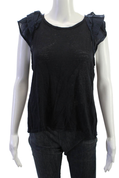 Stark Womens Black Linen Sleeveless Round Neck T-Shirt Bohemian Size L