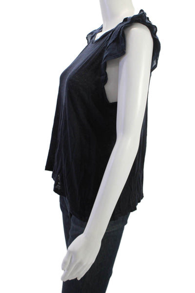 Stark Womens Black Linen Sleeveless Round Neck T-Shirt Bohemian Size L