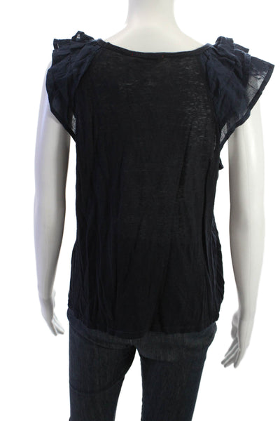 Stark Womens Black Linen Sleeveless Round Neck T-Shirt Bohemian Size L
